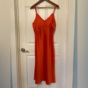 Dark Orange Satin Slip Chemise Midi Dress